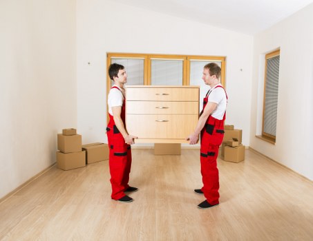 Packed office furniture and equipment ready for transport